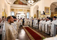 В праздник Преображения Господня Предстоятель Русской Церкви совершил Литургию в Спасо-Преображенском соборе г. Санкт-Петербурга