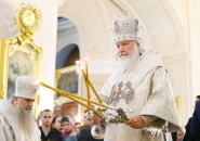 В праздник Преображения Господня Предстоятель Русской Церкви совершил Литургию в Спасо-Преображенском соборе г. Санкт-Петербурга